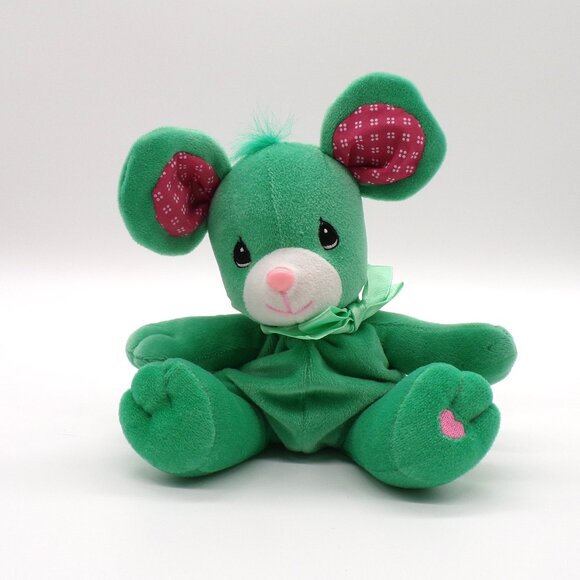 VTG Precious Moments Tender Tails Green Mouse Bean Bag Plush Heart Stuffed 8" - Picture 1 of 7